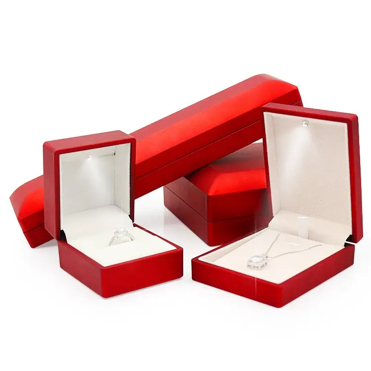 China Jewelry Box Factory Directly Plastic Lacquered Painted Universal Led Ring Box With Logo Necklace Bracelet Box