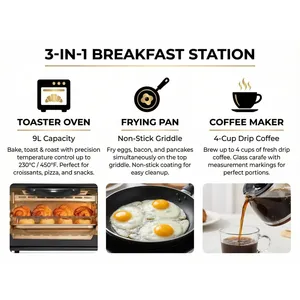 Estación de Desayuno 3 en 1 que Incluye Cafetera, Plancha Antiadherente y Horno Tostador de 4 Rebanadas, Desayuno Versátil - Product Image 6
