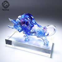 Statue de taureau en cristal à dégradé de couleurs Noriva, figurine d'ovin artisanaux, moulage à la cire perdue, tendance mode, imprimé animal, art moderne