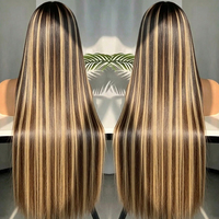 Perruque sans colle complète avec dentelle frontale HD 13x6, densité 200%, cheveux humains naturels vietnamiens bruts, lisses, avec mèches colorées