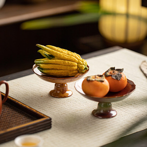 Assiette à fruits en céramique ronde sur pied haut, plat à thé et à collation en porcelaine rétro - Product Image 4