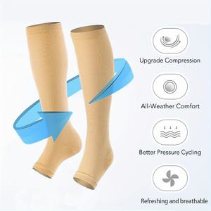 Fábrica personalizada graduada Clase 2 Presión Alemán 23-32 mmHg Nylon Punta abierta Rodilla Calcetines de compresión alta para venas varicosas - Product Image 4