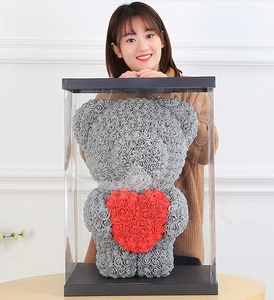 Customize Large Artificial Flowers Teddy Bear Rose Bear Gift Box for Valentine's Gift 55cm Rose Bear with Heart