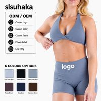 Ensemble de yoga deux pièces pour femme, soutien-gorge de sport dos nu et short cycliste effet seconde peau, tenue de fitness Pilates, vente en gros, personnalisation OEM