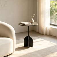 Mesa Auxiliar Circular Minimalista, Elegante Mesa de Centro Pequeña, Mesa Auxiliar de Estilo Industrial Moderno para Sala de Estar de Apartamento