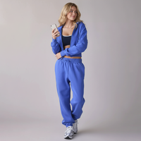 Setelan Olahraga Wanita dengan Logo Kustom, Terbuat dari Fleece, Model Longgar, Terdiri dari Hoodie Sweatshirt Beritsleting Penuh dan Celana Jogger, 2 Potong.