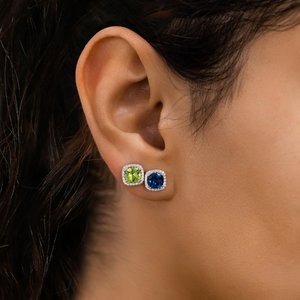 Elvora Gems Women's 14k Gold Halo <b>Stud</b> <b>Earrings</b> 3-Prong Setting Natural Citrine Garnet Aquamarine <b>Blue</b> Topaz-Everyday Wear - Product Image 2