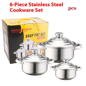 Juego de ollas de acero inoxidable de diseño moderno con doble asa, tapas para cocinar sopa y arroz, 6/8 piezas, con revestimiento, asa y tubo, para fideos y otros usos. - Product Image 6