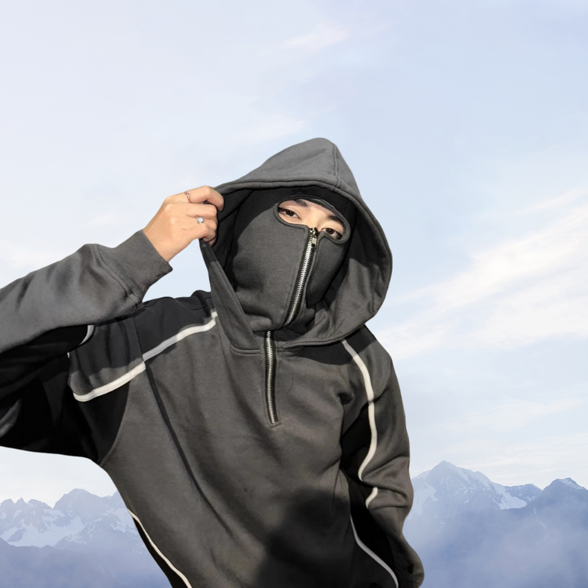 Ski Mask Full Zip Hoodie Over Face Plain Full Zip Mask Hoodies