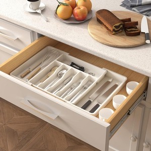 Nouveau plateau à <span class=keywords><strong>couverts</strong></span> extensible en plastique pour tiroir, support de rangement pour couteaux et fourchettes sur pied, modèle MM8038, conception à boucle rectangulaire - Product Image 5