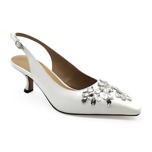 Personnalisé dames en cuir véritable <span class=keywords><strong>blanc</strong></span> diamant petit bout carré slingback sandales à talons - Product Image 1