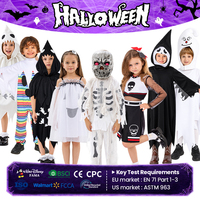 Costume de squelette pour enfants, tunique à capuche, robe blanche, pour déguisement, tenue de fête d'Halloween unisexe