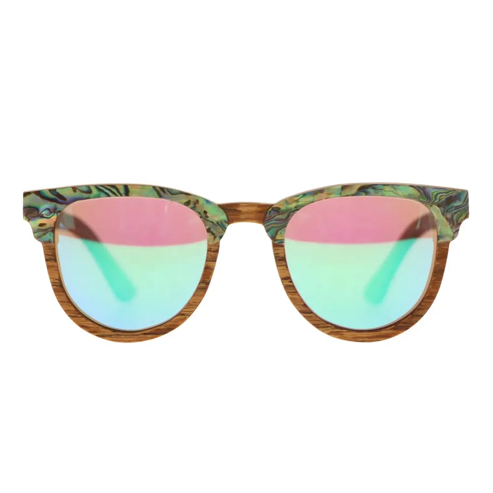 Fashion Custom Logo Unique Round Wood Abalone Shell Sunglasses Women 2022