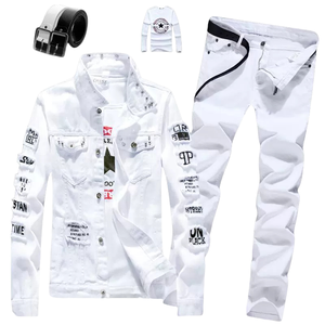 <span class=keywords><strong>Costume</strong></span> d'affaires pour <span class=keywords><strong>homme</strong></span>, <span class=keywords><strong>veste</strong></span> en jean printemps-automne avec pantalon long plissé et fermeture éclair, tendance et élégant - Product Image 3