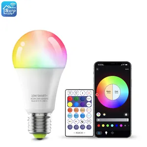 スマートホーム照明電球卸売10W E27 RGB CCT A19スマート電球アプリ付きWiFi音声リモコン寝室用