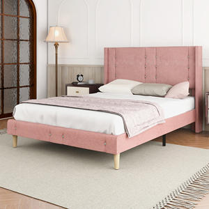 Kainice Modern Fabric Linen Hotel Beds Frame Blue Upholstered Queen Size Bed Tall Headboard Marco <strong>De</strong> <strong>Cama</strong> Matrimonial Full Size - Product Image 1