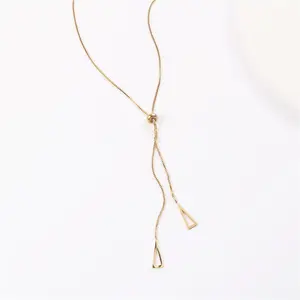 Adjustable Lariat Triangle Pendant Tassel Stainless Steel Designer Necklace