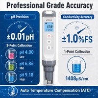 Testeur de qualité de l'eau multiparamètres 7 en 1, pH, conductivité, TDS, salinité, ORP, haute précision, précision 0,01, étanche IP67, ATC