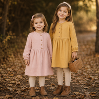 Robe trapèze style Mori pour petites filles, nouvelle collection automne 2026, 100 % coton, style artistique, col à volants, vente en gros