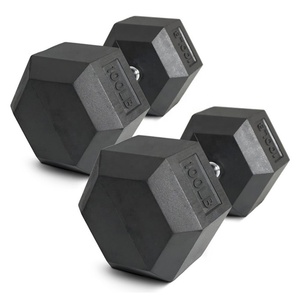 Ensemble d'haltères hexagonales en caoutchouc noir robuste de 100 lb, outil d'entraînement musculaire - Product Image 2