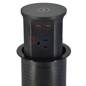 <span class=keywords><strong>Prise</strong></span> de table hydraulique américaine 4 prises IP44 avec prises escamotables automatiques en alliage d'aluminium et ports USB Type-C - Product Image 3