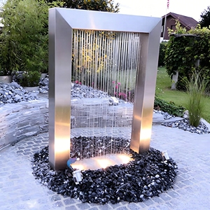 Fontaine à cascade moderne en métal autoportante pour décoration de jardin extérieur, forme rectangulaire, finition peinte, thème nature - Product Image 6