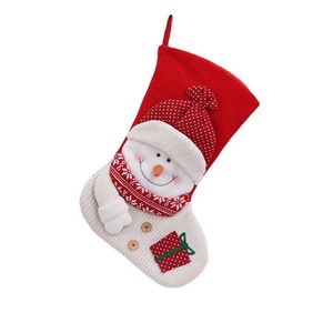 Chaussettes de Noël 18 pouces en tissu tricoté, motif Père Noël et bonhomme de neige, décoration de fête, sac cadeau rouge et blanc - Product Image 5