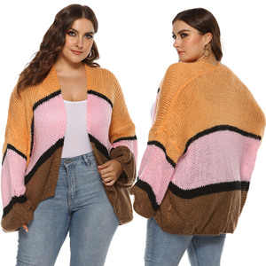 2020 New Mezza <span class=keywords><strong>Cardigan</strong></span> Punto 100% <span class=keywords><strong>Acrilico</strong></span> A Righe di Colore Più Il Formato Delle Donne Maglione <span class=keywords><strong>Cardigan</strong></span> - Product Image 1