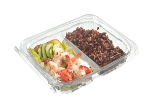 Boîtes d'emballage pour salades à emporter en PET/rPET, 2 compartiments, contenants en plastique pour salades de fruits avec couvercle anti-effraction - Product Image 2