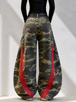 Jean large taille haute en denim premium pour femme, style Gorpcore gothique camouflage, respirant, coupe ample, avec empiècements en maille rouge contrastante, idéal pour l'été