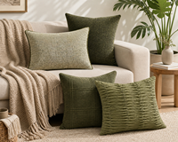 Housse de coussin décorative en polyester vert olive texturé, motif quadrillé, 45x45cm, pour canapé et décoration intérieure
