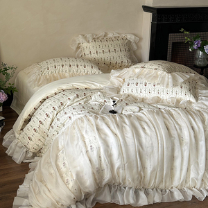 Kexia Floral Cotton <b>Bedding</b> <b>Set</b> With Ruffle Princess Style Home Use Twill Weave Reactive Dyeing Sheet Style - Product Image 1