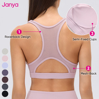 Soutien-gorge de sport Janya léger en maille ajourée dos nageur avec coussinets semi-fixés, soutien push-up, respirant, extensible dans les quatre sens, pour yoga et gym