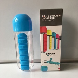 Botella de Agua Deportiva de Plástico de 600 ml con Pastillero Diario, Botella para Beber con Compartimento para Medicamentos, Termo para Agua Fría de Viaje para 7 Días - Product Image 4