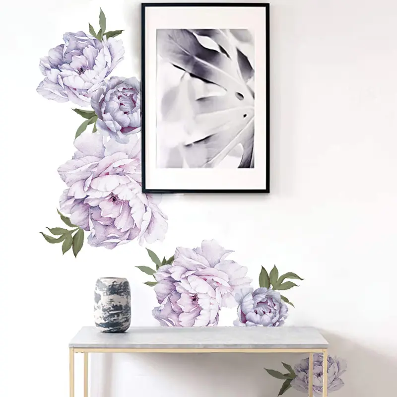 Lilac Peony Rose Flowers Wall Stickers for Kids Room Bedroom Living Room Decoration Wall Decal