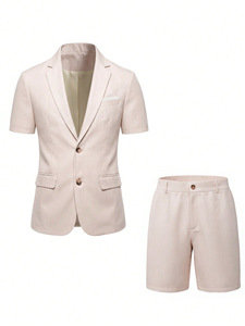 Completo Estivo da <span class=keywords><strong>Uomo</strong></span> in Misto Lino Traspirante, <span class=keywords><strong>Blazer</strong></span> a Maniche Corte e Pantaloncini, Set 2 Pezzi <span class=keywords><strong>Azzurro</strong></span>, Abito Casual Formale - Product Image 4
