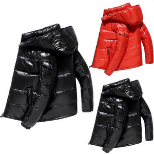 Men's <b>Red</b> <b>Hooded</b> Puffer <b>Jacket</b> Stand Collar Zipper Closure Windproof Casual Winter Down Filled Polyester Shell - Product Image 3