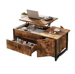 Modern Multi-Function Pop-Up Coffee Table, Adjustable And Expandable Wooden Ceiling Coffee Table With Storage Cabinet