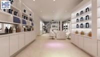 Miroir de salon LED moderne haut de gamme blanc beige pour bac à shampoing, design de salon de beauté pour centres commerciaux, mobilier de salon durable