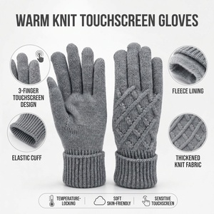 Gants d'hiver en tricot pour femmes, jacquard, couleur unie, gants magiques, compatibles écran tactile, thermiques, doux, extensibles, avec revers côtelé, mitaines extensibles - Product Image 5