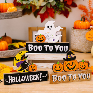 Decoraciones de Madera para Halloween, Calabaza, Fantasma, Gnomo, Letreros, Adornos de Mesa para Interiores, Serigrafía Hecha a Mano - Product Image 3