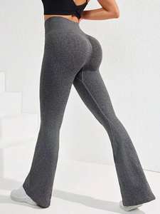 Бесшовные расклешенные штаны с перекрестной талией для занятий спортом, фитнесом, йогой, пуш-ап, спортивная одежда - Product Image 4