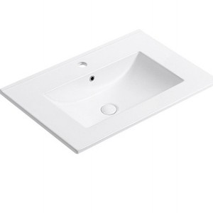 Lavabo de Cerámica Blanco de un Solo Orificio para Encimera, Lavabo de Baño Minimalista con Borde Delgado - Product Image 4