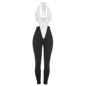 Viviblook J26JP099 Combinaison décontractée pour femme, sans manches, col en V profond, à lacets, avec blocs de couleur - Product Image 5