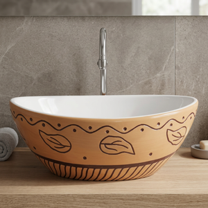 Lavabo de table de forme ronde imprimé en noir et blanc évier de salle de bain en céramique moderne sous le comptoir pour une utilisation sur le comptoir - Product Image 5