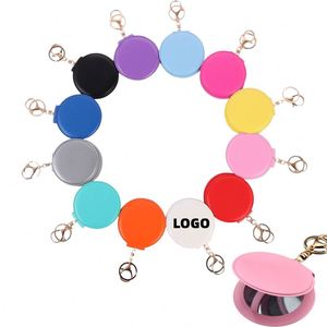 Custom LOGO 3.15in Portable Double-Sided Folding Pocket <b>Mirror</b> <b>Compact</b> Makeup <b>Mirror</b> with Keychain Leather Travel and Touch-Ups - Product Image 1