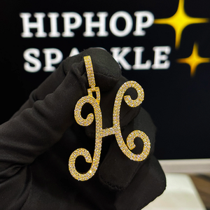 Pendentif lettre H de haute qualité, 1,5 x 1,65 pouces, simple couche, entièrement serti de diamants en moissanite, en argent 925, style hip-hop, personnalisé - Product Image 2