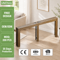 Table console étroite de 70 pouces avec station de charge et porte-gobelet, table d'entrée étroite derrière le canapé, bois rustique industriel