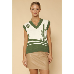 Chaleco de punto con diseño de cactus y paisaje desértico - Product Image 1