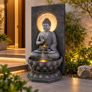 Fontaine d'eau de <span class=keywords><strong>jardin</strong></span> extérieure en résine avec halo de <span class=keywords><strong>Bouddha</strong></span>, mur d'eau avec anneau LED de 50 cm et cascade <span class=keywords><strong>pour</strong></span> patio et cour - Product Image 2